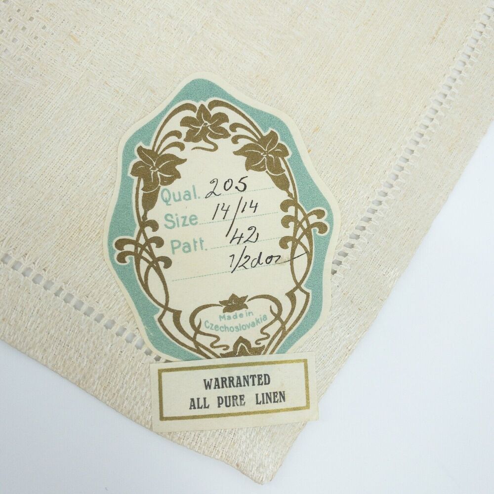 Vintage Linen Napkin Set 11 Beige European 1950s Table Decor - Picture 11 of 16